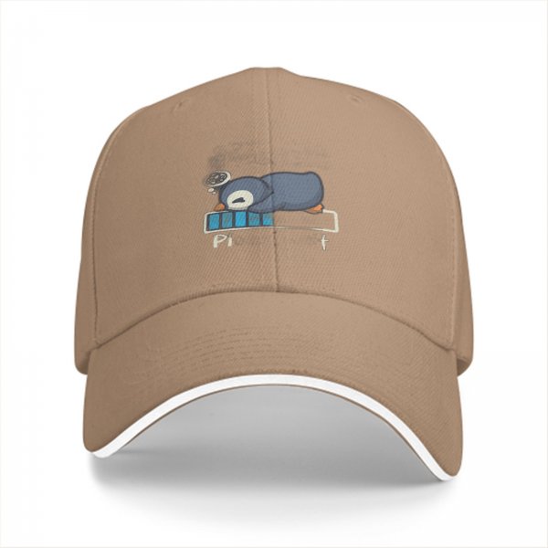 Black baseball cap with sleepy penguin low battery graphic
