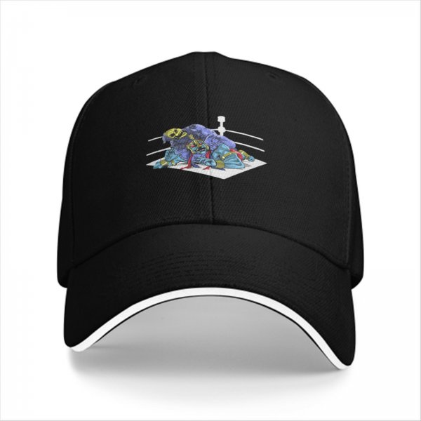 Black Baseball Cap With Wrestling Ring Graphic Print