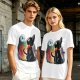 Olive T-shirt with black cat watching moon witch silhouette print