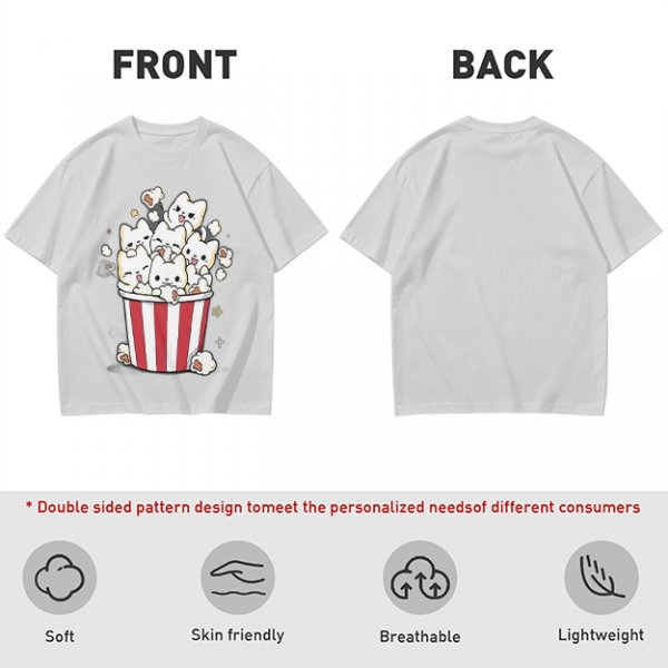 Olive T-Shirt With Cute Kitten Popcorn Bucket Graphic