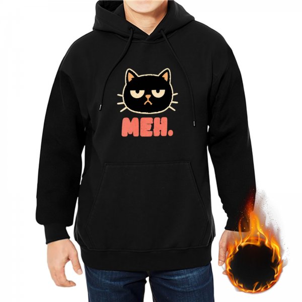Black Hoodie With Grumpy Cat 'MEH' Graphic Print