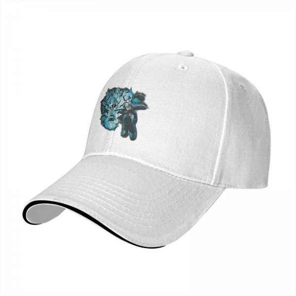 Black Baseball Cap With Blue Mythical Beast Graphic Print