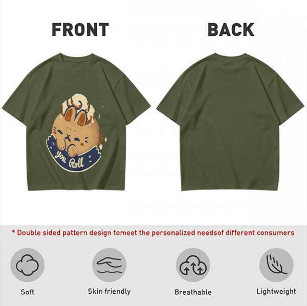 Olive T-Shirt With Cute Cinnamon Bunny Roll Graphic And You Roll Text