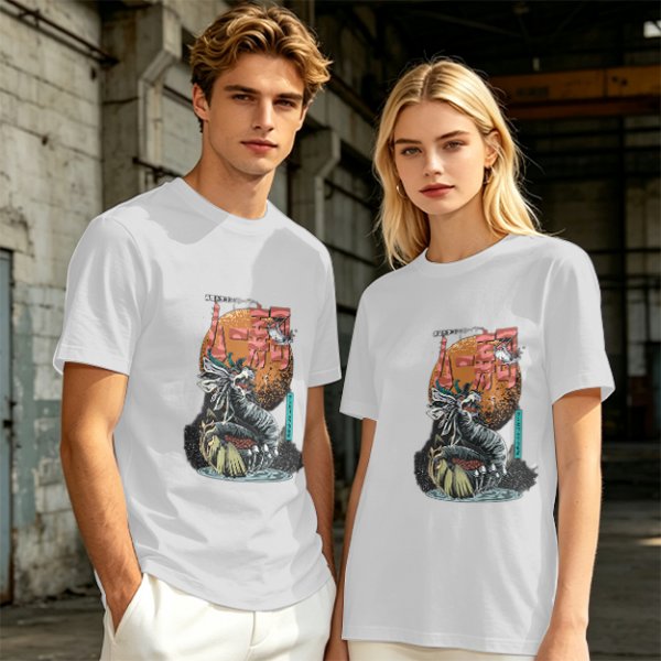 Olive T-Shirt with Japanese Dragon and Sun Graphic Print