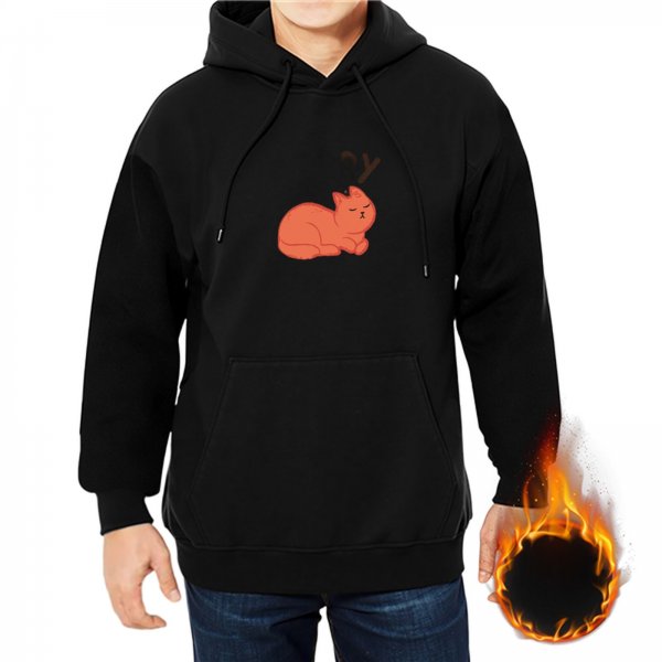 Black Hoodie With Cute Reindeer Cat Graphic Print