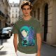 Anime Character Silhouette Wisteria Floral Graphic Olive T-Shirt