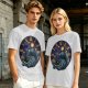 Olive T-Shirt with Cheshire Cat Clock Art Print