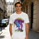 Olive t-shirt with neon vampire Dracula graphic and Japanese text