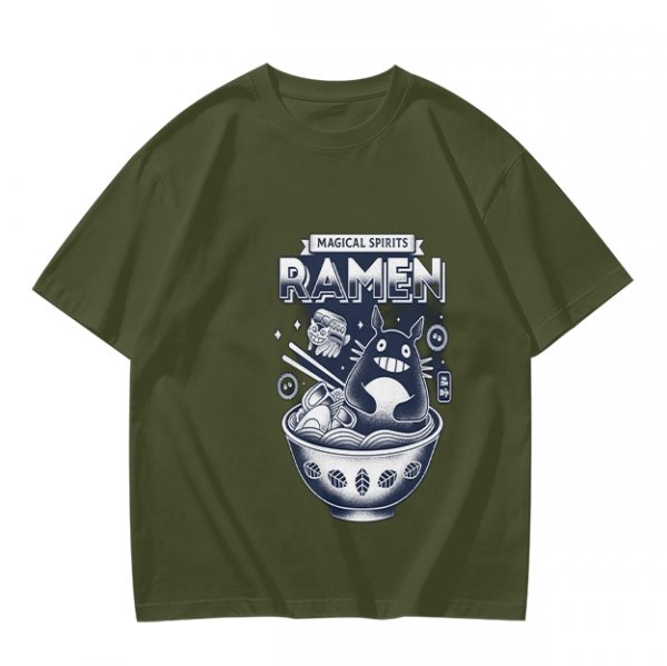 Magical Spirits Ramen Totoro Graphic Olive T-Shirt