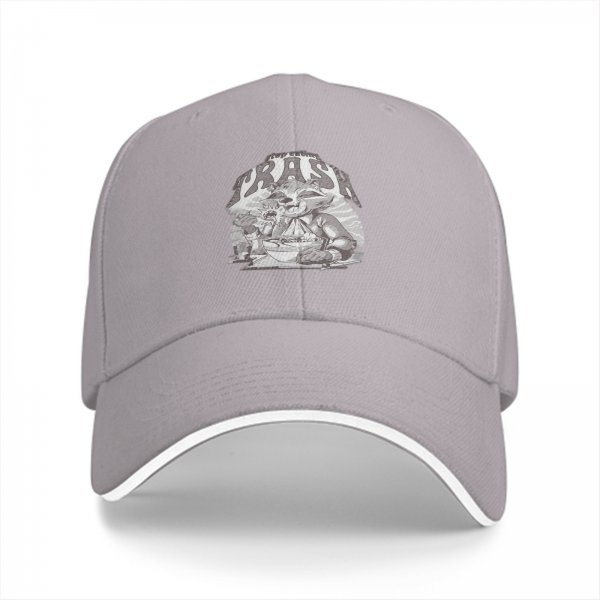 Black Baseball Cap With Raccoon Eating Graphic Print