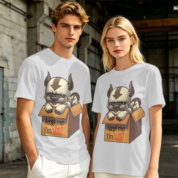 Olive t-shirt with Appa in a box that says Adopt me I'm Lost