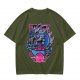 Olive T-Shirt With Neon Blue Dragon Holding Ramen Chopsticks Art