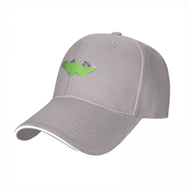 Black Baseball Cap With Cute Green Dinosaur Graphic