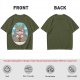 Olive Green T-Shirt with Totoro Holding Piranha Plant Print