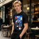 Olive t-shirt with Kiki's Delivery Service window print of girl reading letter