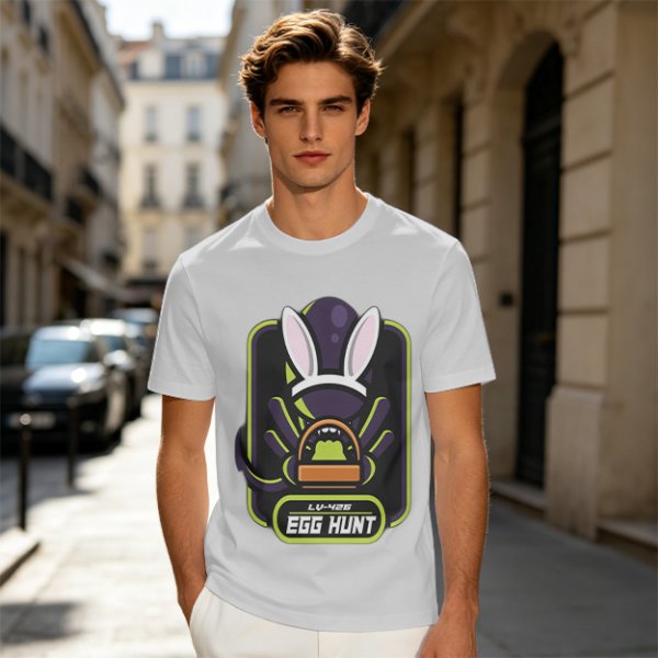 Olive T-Shirt With Alien Bunny Ears Egg Hunt Graphic