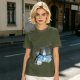 Olive green t-shirt with Totoro tree branch watercolor print