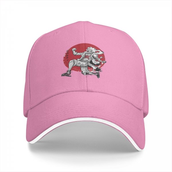 Black Baseball Cap With Anime Character Print On Red Circle