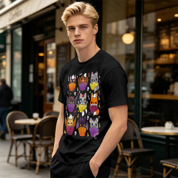 Halloween Animal Cupcake Graphic T-Shirt For Spooky Season