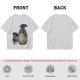 Olive T-shirt with Totoro and masked figure under umbrellas print