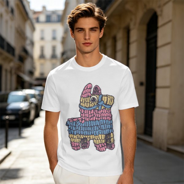 Olive T-Shirt With Colorful Donkey Pinata Graphic Print