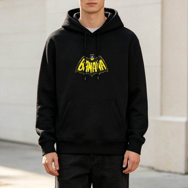 Black hoodie with banana bat logo graphic