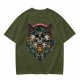 Olive Green Swordsman Skull Graphic Short Sleeve T-Shirt