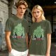 Oversized Army Green T-Shirt With Muscular Frog Lifting Dumbbells Print