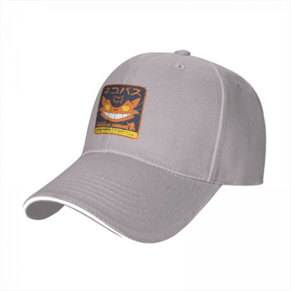 Black baseball cap with magical cat bus themed graphic