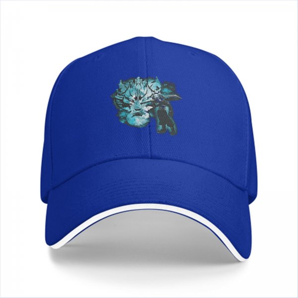 Black Baseball Cap With Blue Mythical Beast Graphic Print