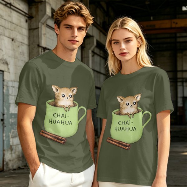 Chihuahua in tea cup chai huahua graphic t-shirt