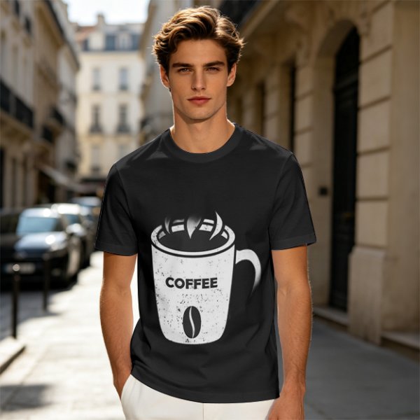 Olive Green T-Shirt With Coffee Mug Graphic Print