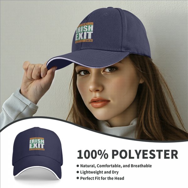 Black baseball cap with 'Please Excuse My Irish Exit Zero Byes Given' print