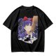 Olive T-Shirt With Witch Anime Girl and Cat Silhouette Print