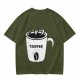Olive Green T-Shirt With Coffee Mug Graphic Print