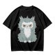 Olive T-shirt with Grumpy Fluffy Gray Cat Graphic Print