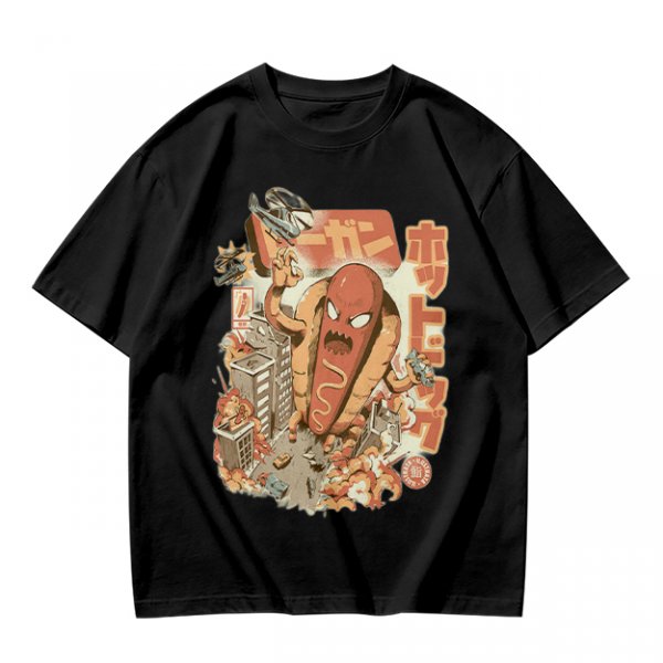 Giant Hot Dog Monster Destroying City Graphic T-Shirt