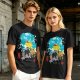 Olive T-shirt with anime pig pilot and seaplane graphic