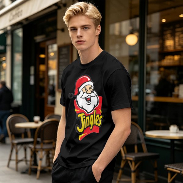 Olive T-Shirt with Santa Claus Jingles Christmas Print