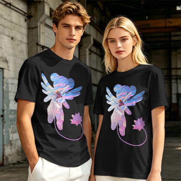 Olive T-Shirt With Whimsical Winged Creature Art Print