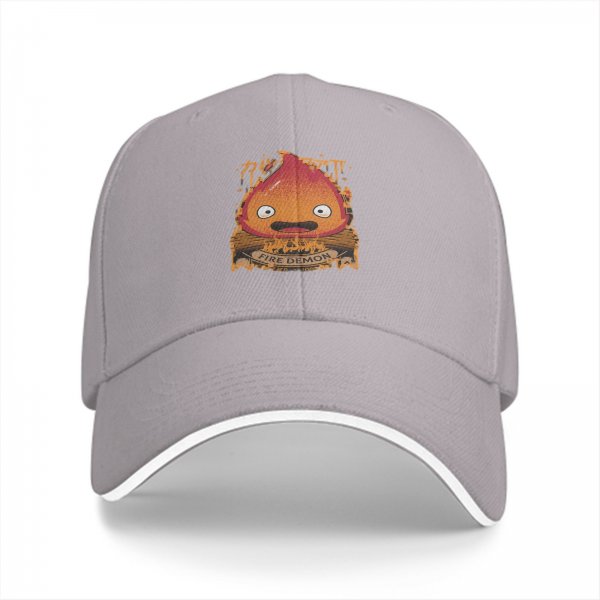 Black Baseball Cap With Calcifer Fire Demon Graphic Design