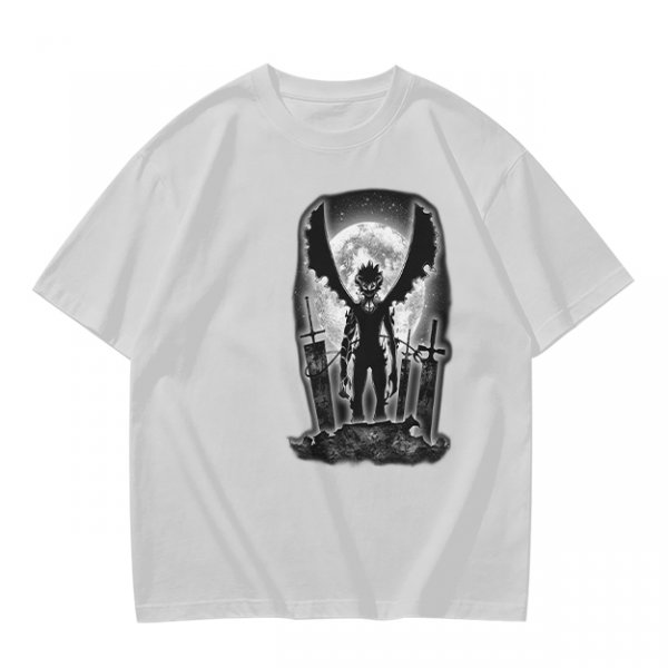 Olive t-shirt with dark anime winged warrior under full moon print