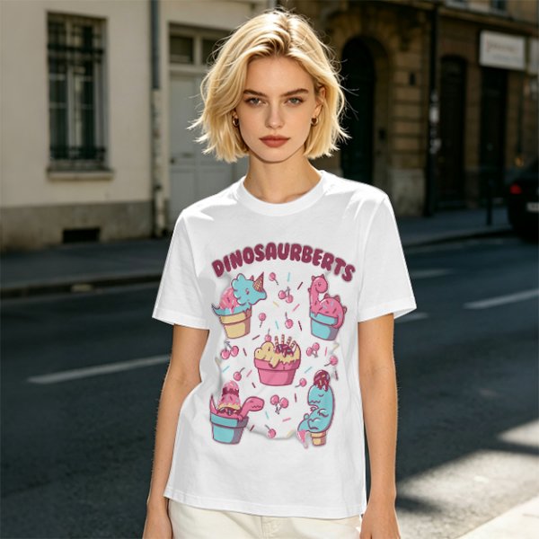 Olive T-Shirt With Cute Dinosaur Ice Cream Graphic Print