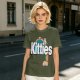 Olive Green T-Shirt With Kitties Rainbow Graphic Design
