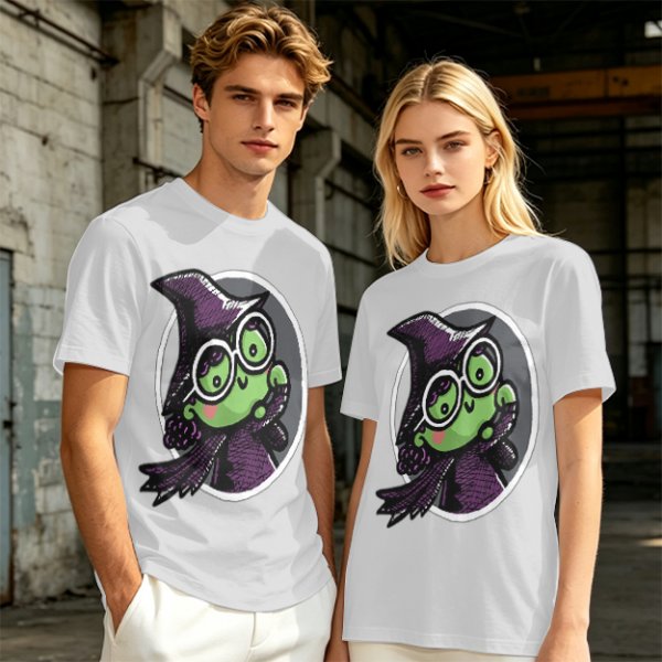 Olive T-Shirt With Cute Green Witch Wearing Glasses Graphic