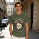 Olive green t-shirt with encouraging coffee character graphic and motivational text