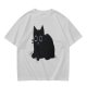 Oversized Olive T-Shirt With Black Cat Graphic Print