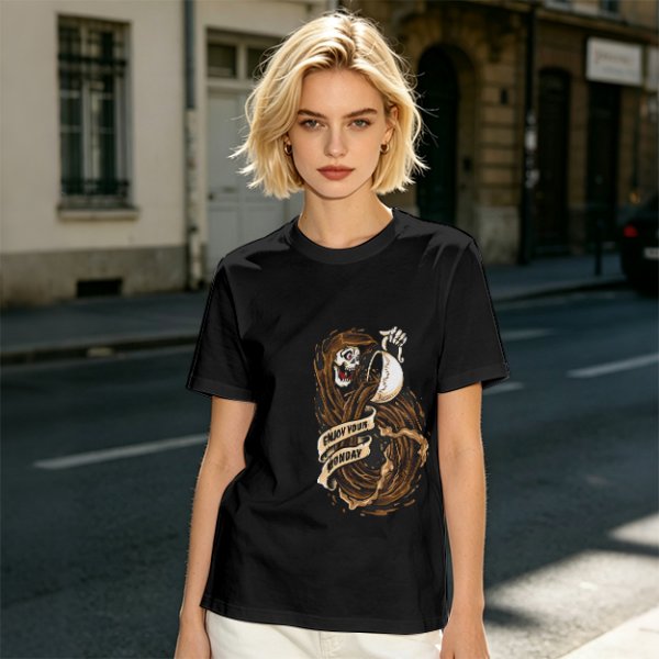 Olive T-Shirt With Grim Reaper Coffee Enjoy Your Monday Print