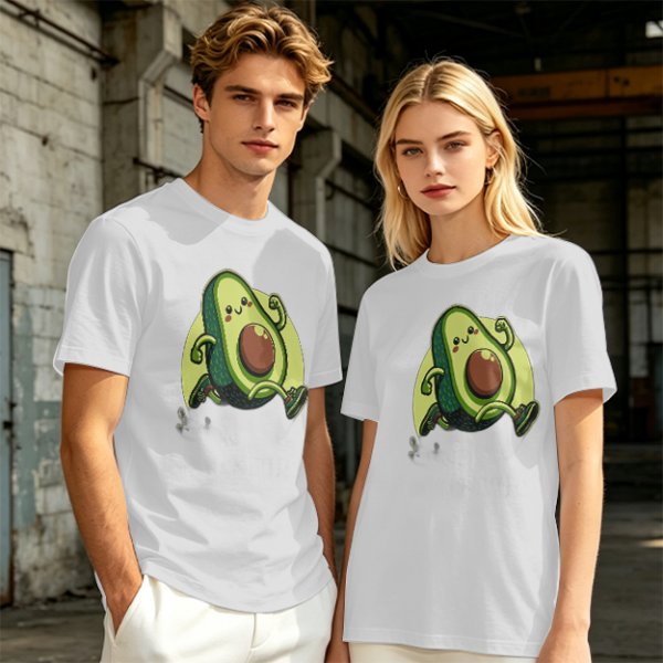 Olive Green T-Shirt with Cute Running Avocado Graphic