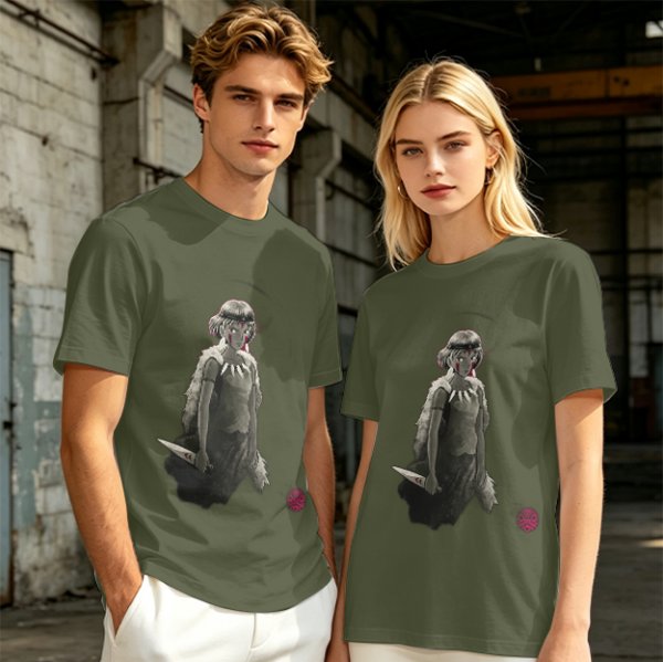 Olive T-Shirt Featuring Princess Mononoke Warrior Artwork